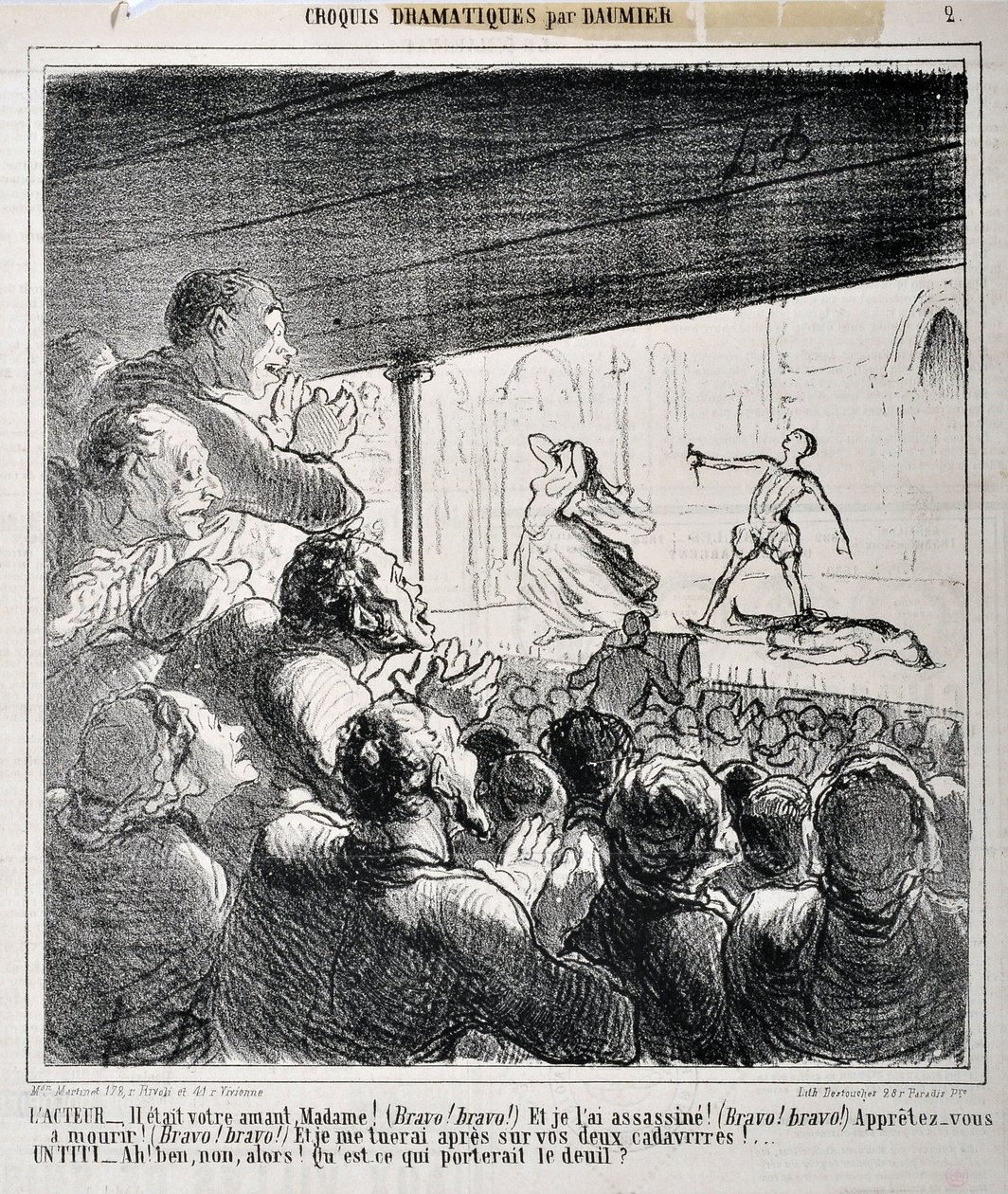 Skecz dramatyczny: "On był twoim kochankiem Madame..." Rycina autorstwa Honore Daumier (1808-1879) w "Le Charivari". Palais Longchamp, Musee des Beaux Arts de Marseille. autorstwa Honoré Daumier