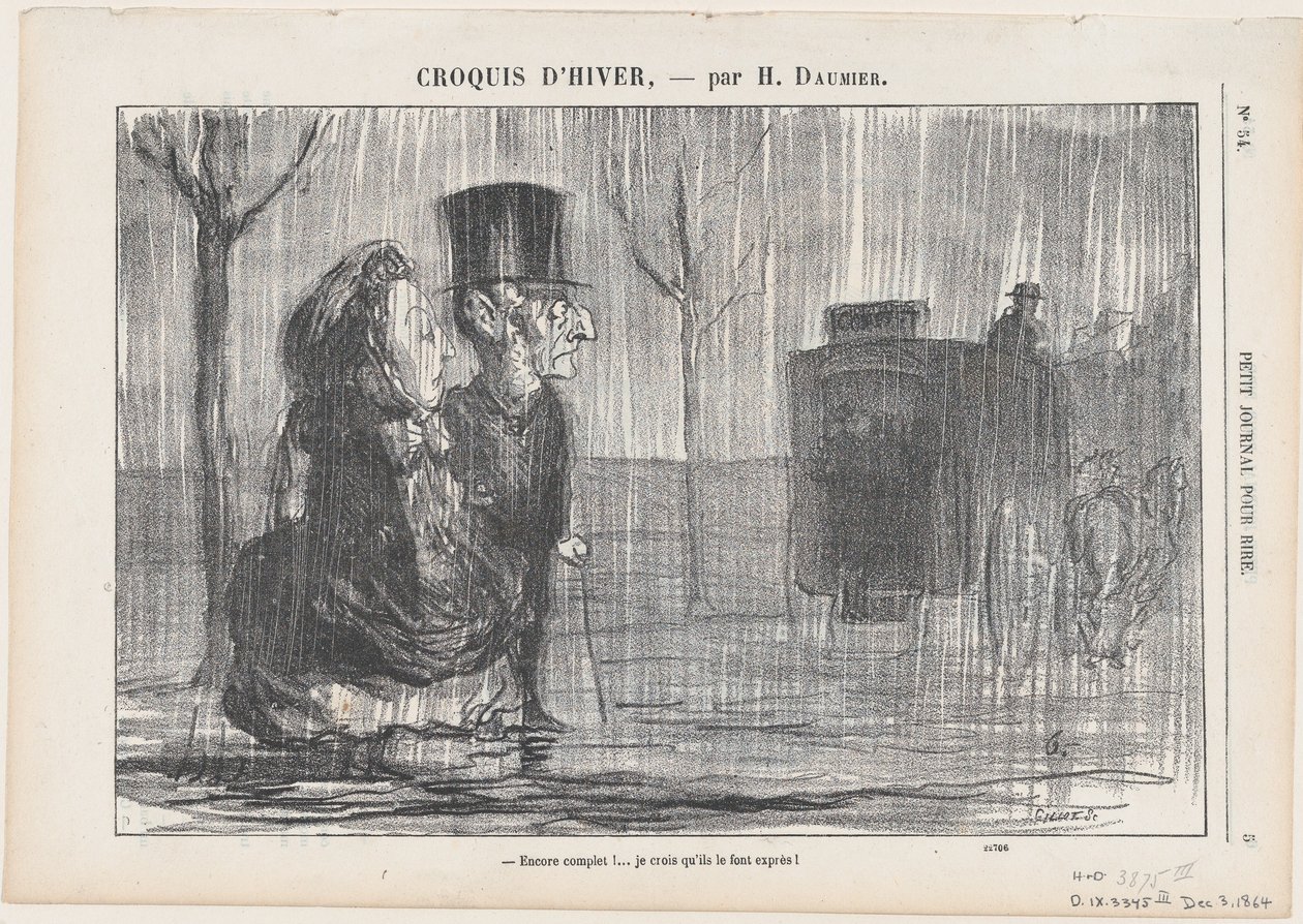 Znów pełno... Myślę, że robią to celowo!, z "Szkiców zimowych" autorstwa Honoré Daumier