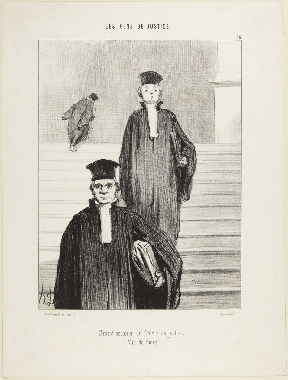 Wielkie schody Pałacu Sprawiedliwości, widok od frontu, numer 36 z serii Ludzie sprawiedliwości autorstwa Honoré Daumier