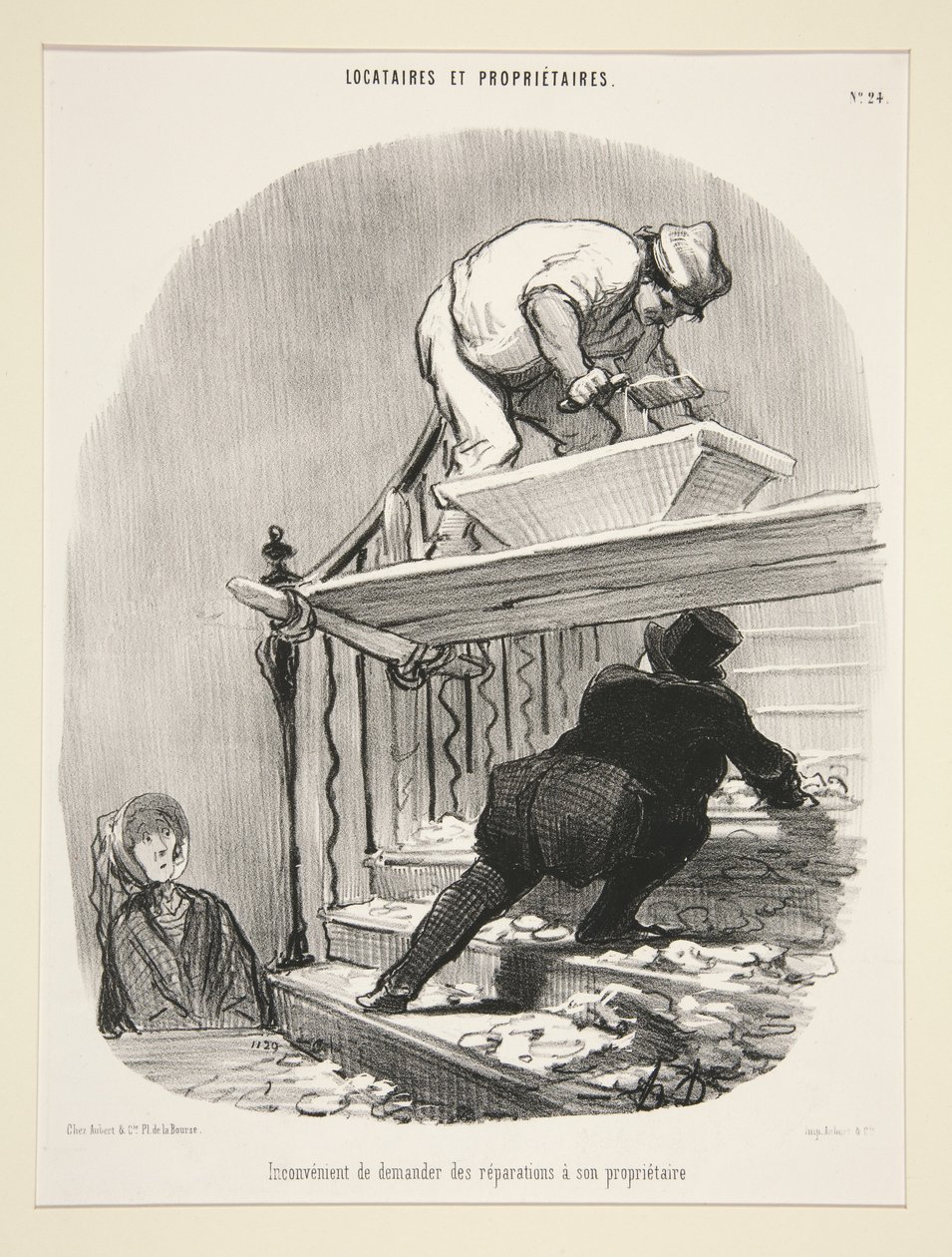 Niedogodność proszenia właściciela o naprawy, tablica 24 z serii „Lokatorzy i właściciel” autorstwa Honoré Daumier