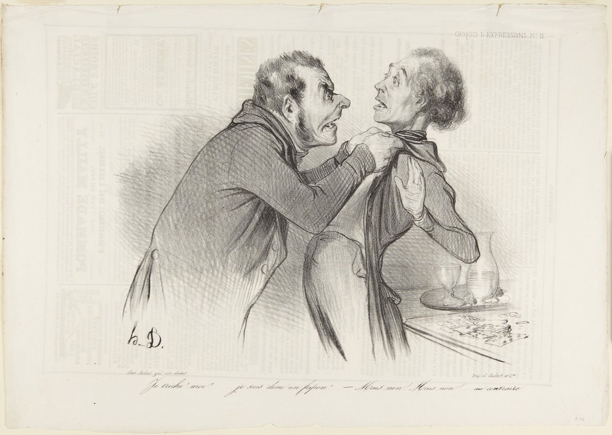 Ja oszukuję? Ja? ..., numer 11 z serii Szkice wyrazów z Le Charivari autorstwa Honoré Daumier