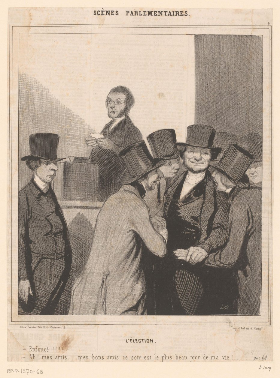 Karykatura dwóch kandydatów po ogłoszeniu wyników wyborów autorstwa Honoré Daumier