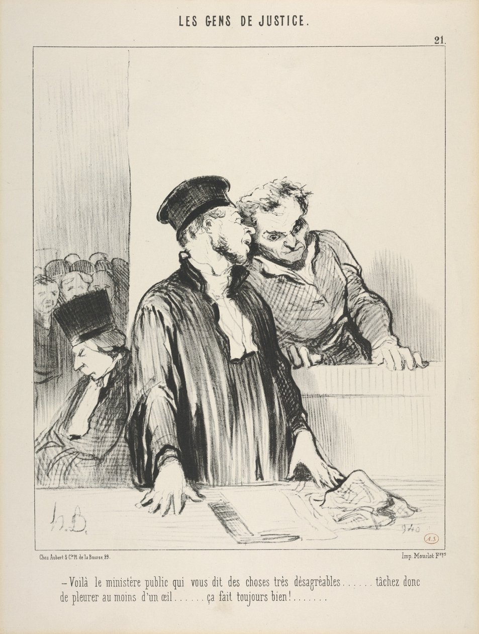 Ludzie wymiaru sprawiedliwości, tablica 21, „Oto prokuratura, która mówi panu bardzo nieprzyjemne rzeczy” autorstwa Honoré Daumier