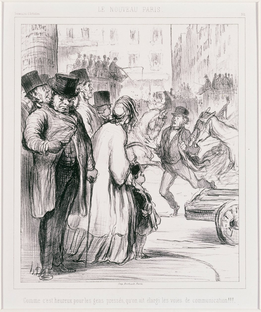 Le Nouveau Paris: Jakie to szczęście dla spieszących się, że drogi zostały poszerzone (Nowy Paryż) autorstwa Honoré Daumier