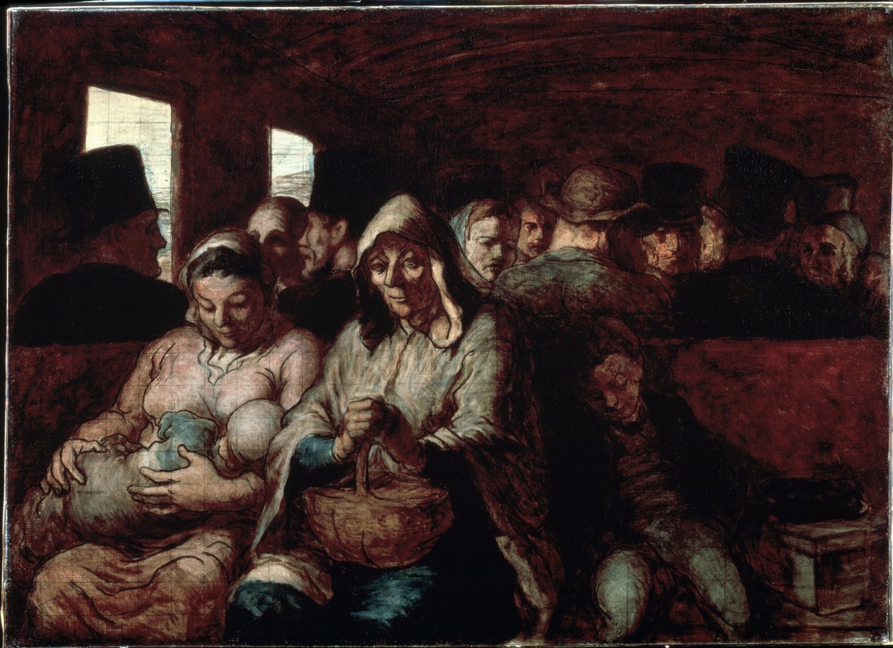 "Wagon trzeciej klasy" (Wagon trzeciej klasy) Dwie matki popularnego pochodzenia społecznego w pociągu ze swoimi dziećmi. Obraz Honore Daumier (1808-1879) 1862-1864 Muzeum Sztuk Pięknych, Ottawa, Kanada autorstwa Honoré Daumier