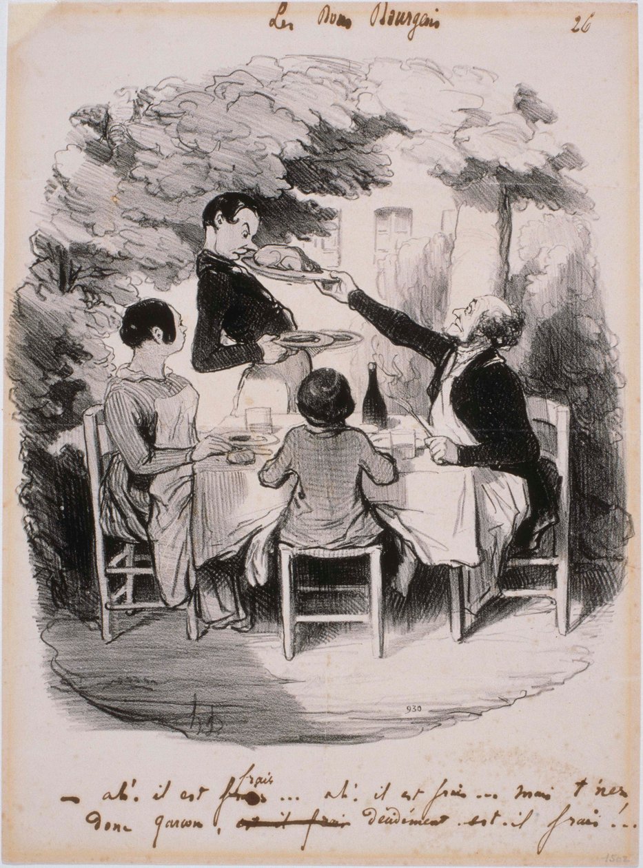 Dobrzy mieszczanie: Ach! Jest świeży... Ale potrzymaj, chłopcze autorstwa Honoré Daumier