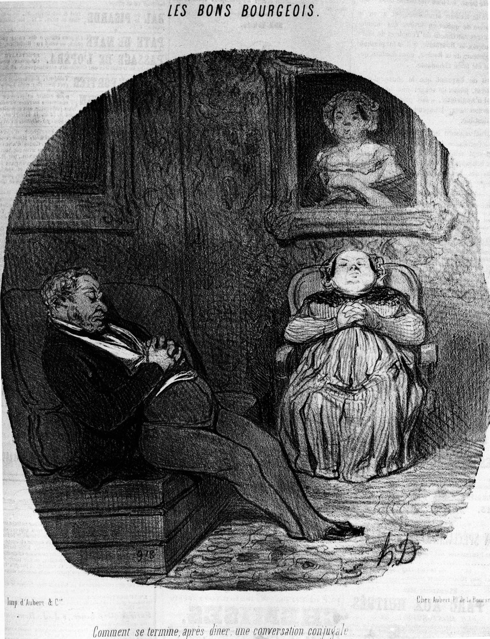Les Bons Bourgeois: śpiąca para – autorstwa Daumiera, w „”Charivari”” z 11.05.1846 r. autorstwa Honoré Daumier