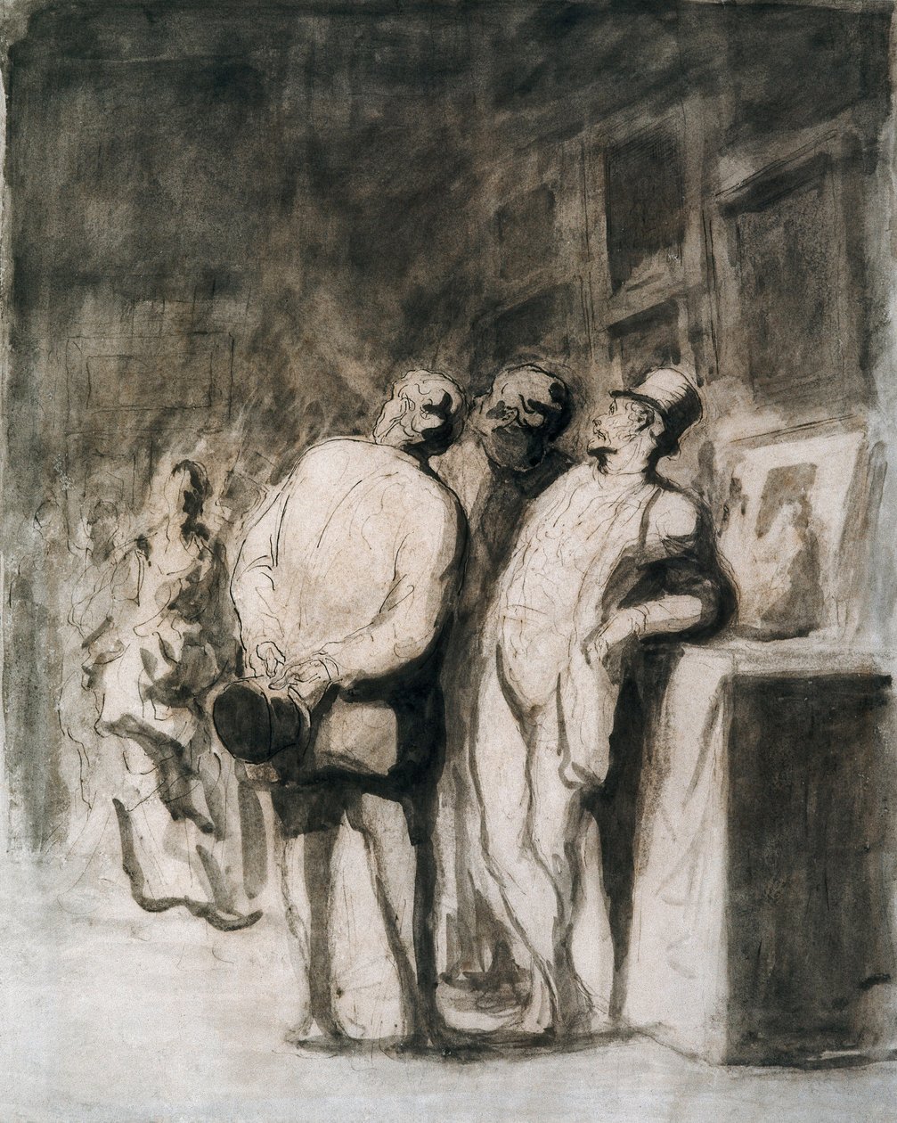 Trzej koneserzy. Rysunek Honore Daumier (1808-1879), sztuka francuska, XIX-wieczny realizm. Instytut Sztuki w Chicago (USA). autorstwa Honoré Daumier