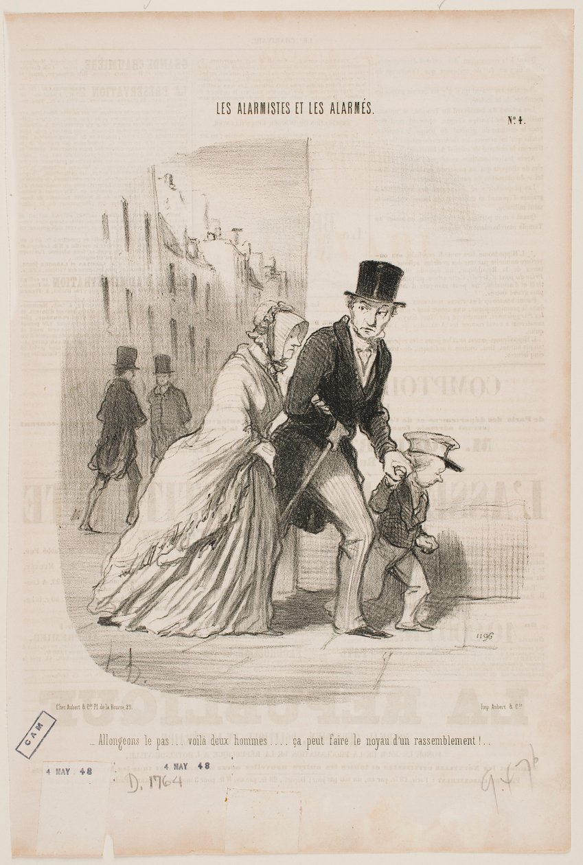 Chodźmy szybko, tam z tyłu są dwaj mężczyźni... To może być początek nowego nielegalnego zgromadzenia. autorstwa Honoré Daumier