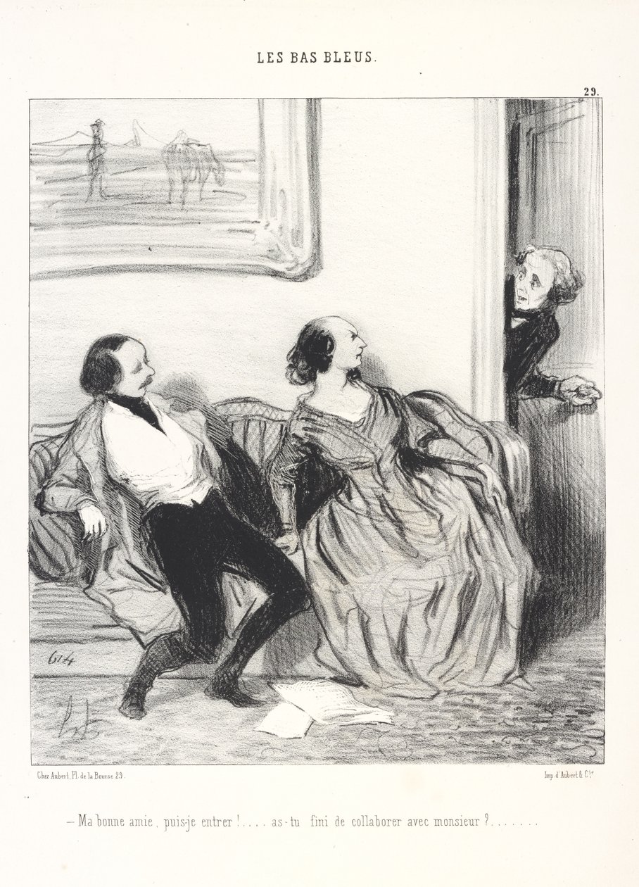 Moja droga, czy mogę wejść! ... Czy skończyłaś współpracę z panem?, tablica 29 z serii Les Bas-Bleus z czasopisma Le Charivari autorstwa Honoré Daumier