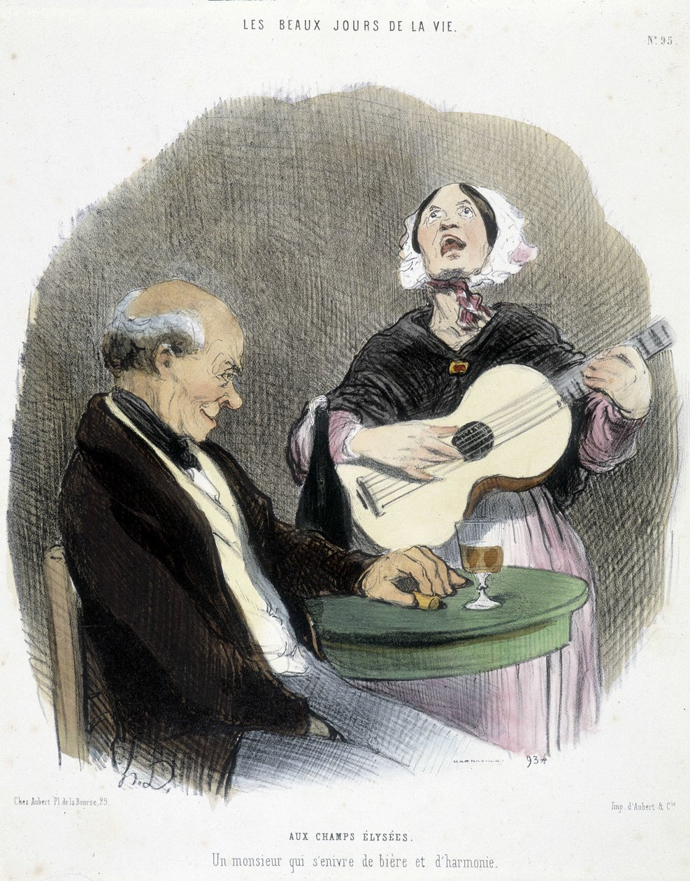 Mężczyzna pijący w towarzystwie piosenkarza – w „Les Beaux Days de la vie” Honoré Daumiera autorstwa Honoré Daumier