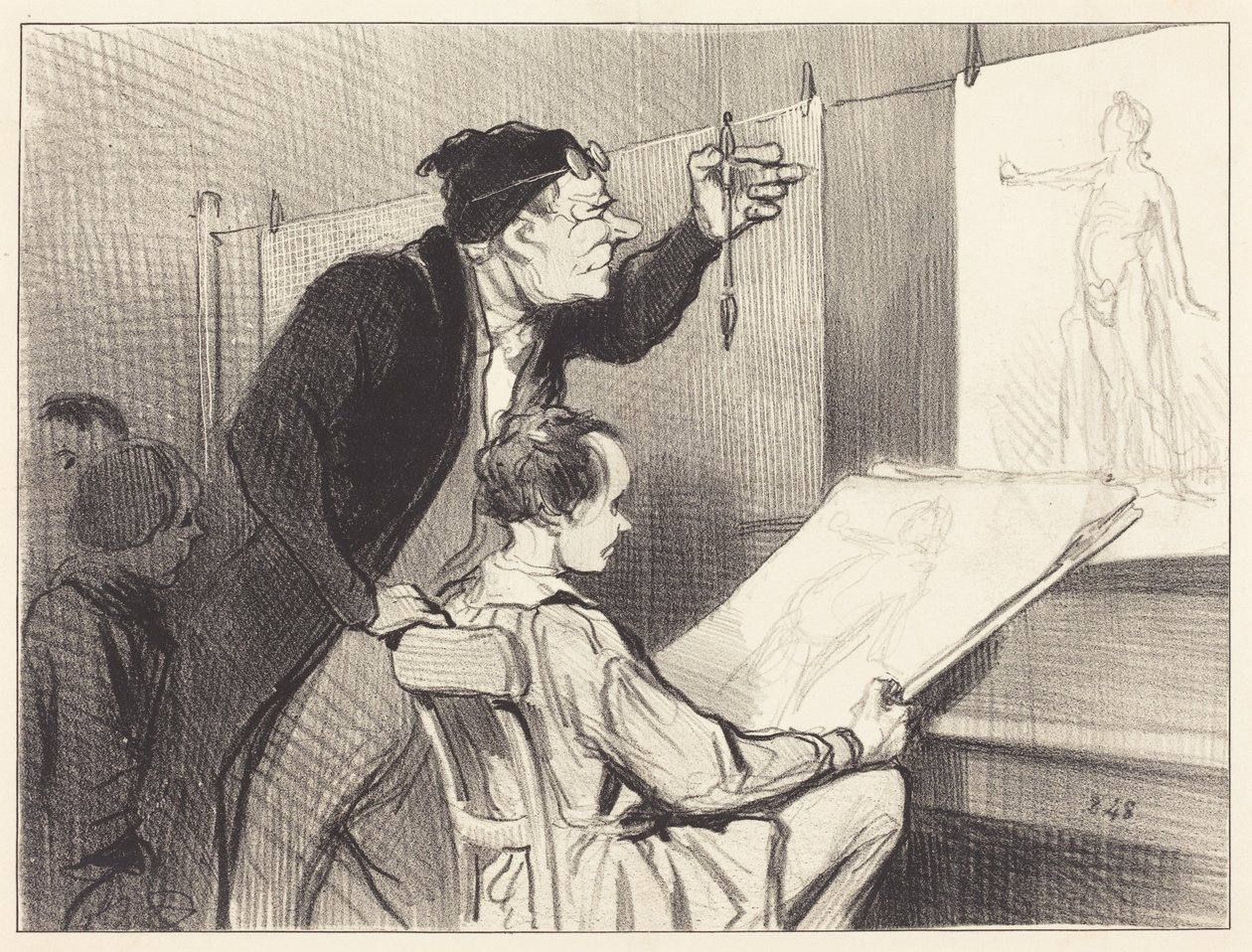 Trudne i delikatne zadanie nauczyciela rysunku... autorstwa Honoré Daumier