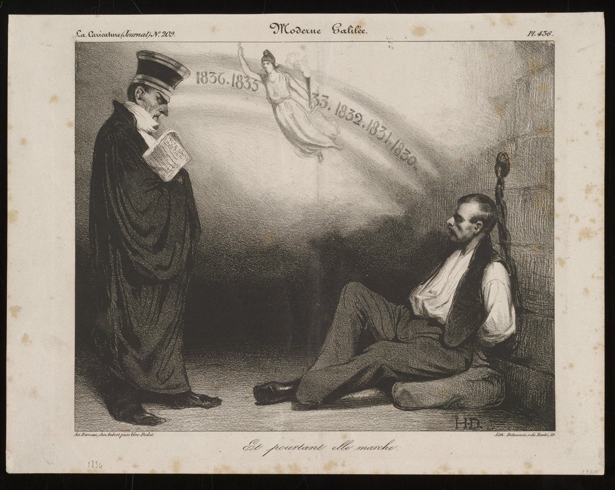 „Współczesna Galileusz”, A jednak to działa (z czasopisma „La Caricature”) autorstwa Honoré Daumier