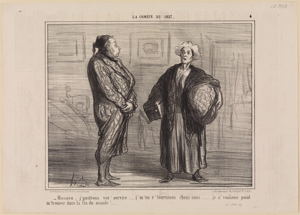 Panie, opuszczamy pańską służbę... (La Comète z 1857 r., strona 4) autorstwa Honoré Daumier