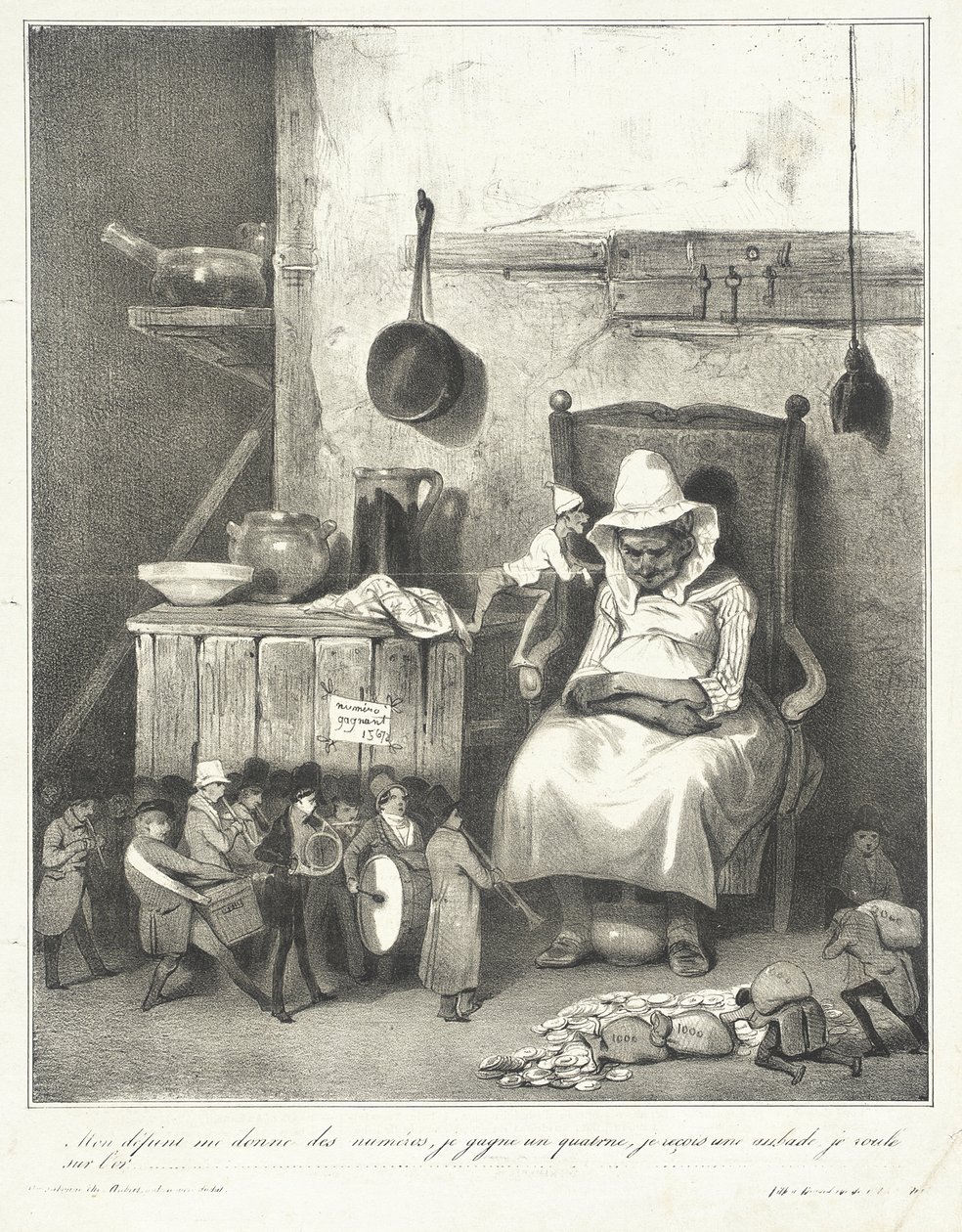 Mój zmarły daje mi numery... autorstwa Honoré Daumier