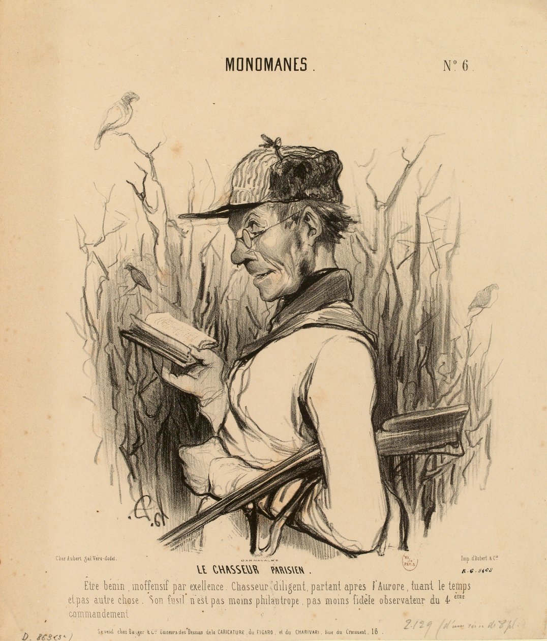 Monomani nr 6: Paryski myśliwy. Istota łagodna, nieszkodliwa par excellence... autorstwa Honoré Daumier