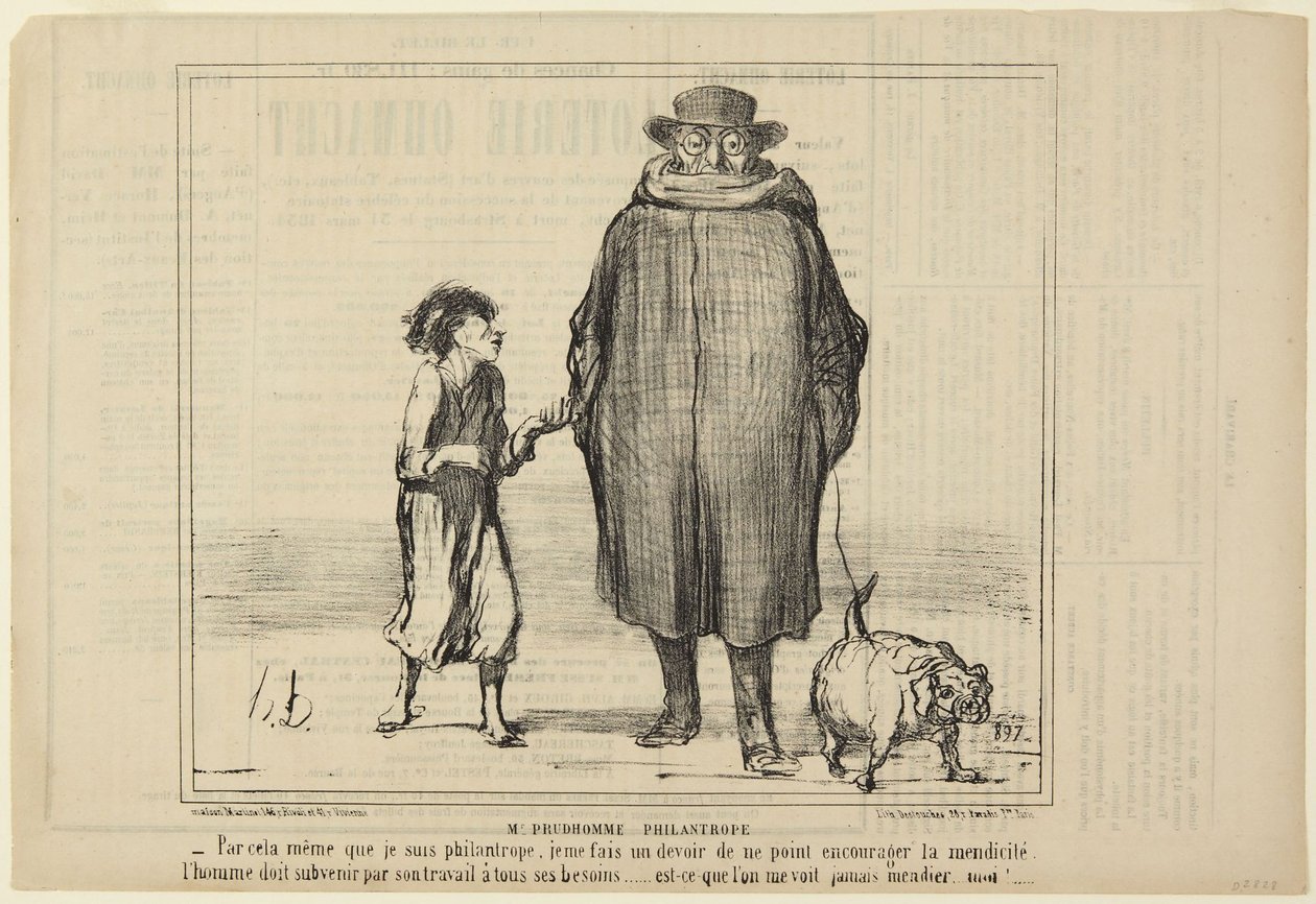 Pan Prudhomme, filantrop, numer 291 z serii Actualités z Le Charivari autorstwa Honoré Daumier