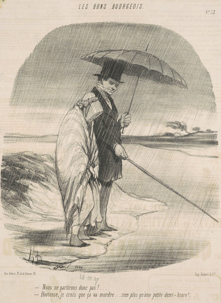 A więc nie wyjedziemy! - Hortense, myślę, że będzie brało ... Tylko małe pół godziny! autorstwa Honoré Daumier