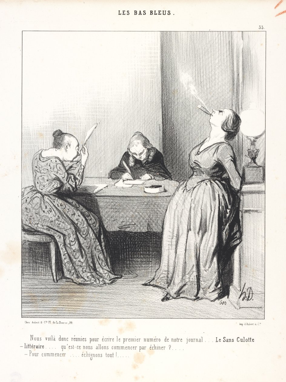 Oto zebrałyśmy się, aby napisać pierwszy numer naszej gazety... Le Sans Culotte littéraire... co zaczniemy rozszarpywać?... Na początek... rozszarpmy wszystko! autorstwa Honoré Daumier