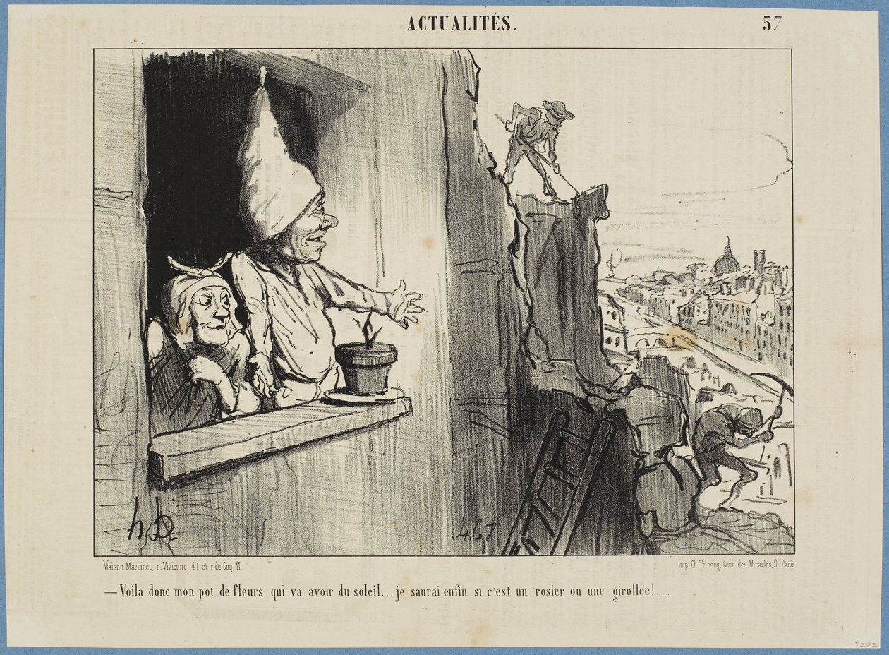 Teraz moja doniczka będzie miała trochę słońca... Wreszcie dowiem się, czy to róża, czy goździk! autorstwa Honoré Daumier
