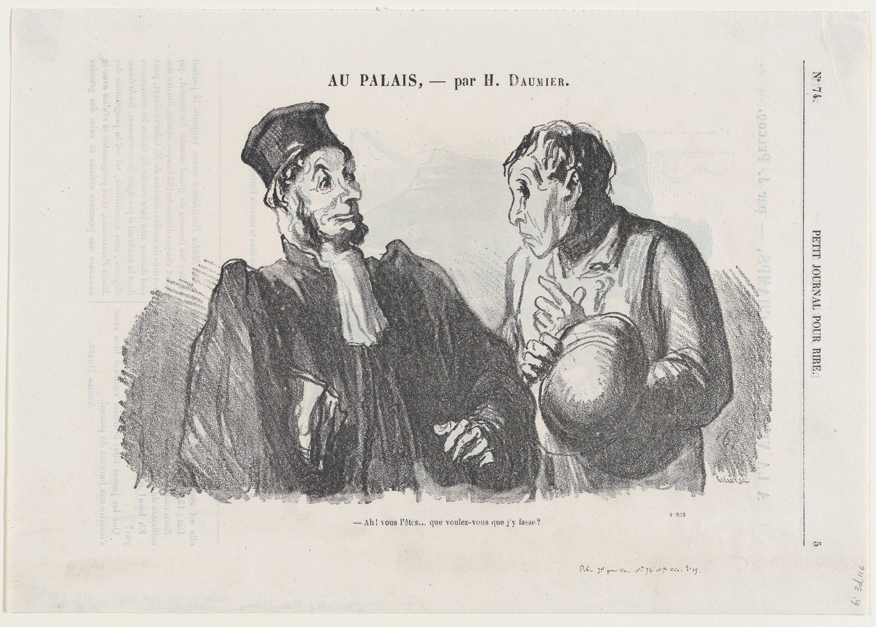 Och, jest pan... (winny), i co mam według pana z tym zrobić?, z „W sądzie”, opublikowane w Le Petit Journal pour Rire, 3 marca 1866 autorstwa Honoré Daumier