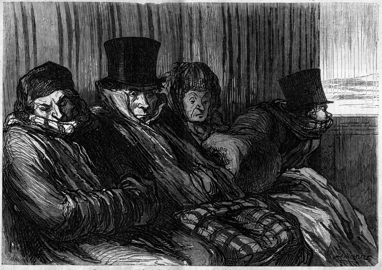 Pociągi rekreacyjne: 10 stopni nudy i złego nastroju. Karykatura Honore Daumiera (1808-1879). Grawerowanie w „”Le Monde Illustré””n°249 z 18 stycznia autorstwa Honoré Daumier