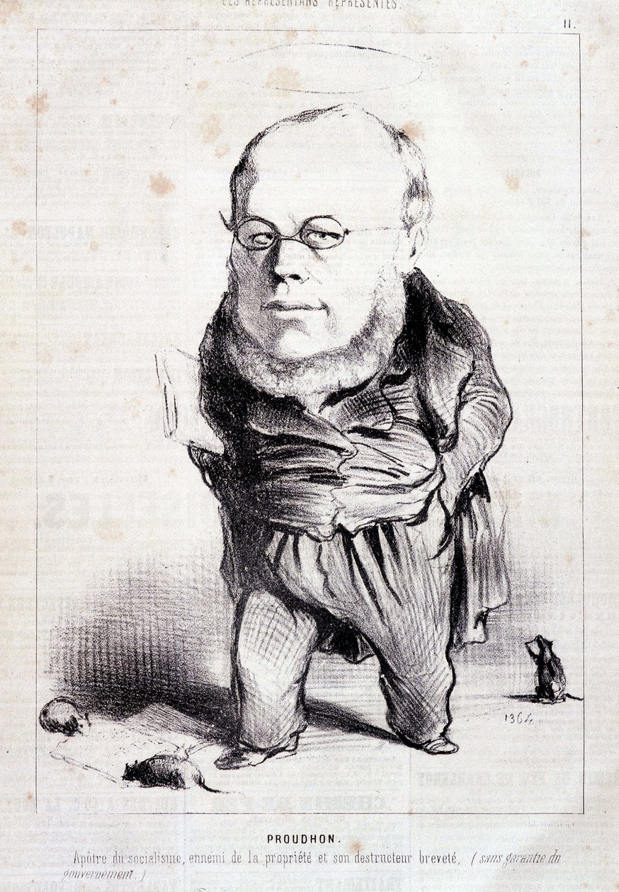 Proudhon, „”apostoł socjalizmu, wróg własności i jej opatentowany destruktor”” – autorstwa Daumier, w „”Charivari”” z 06.01.201849 autorstwa Honoré Daumier