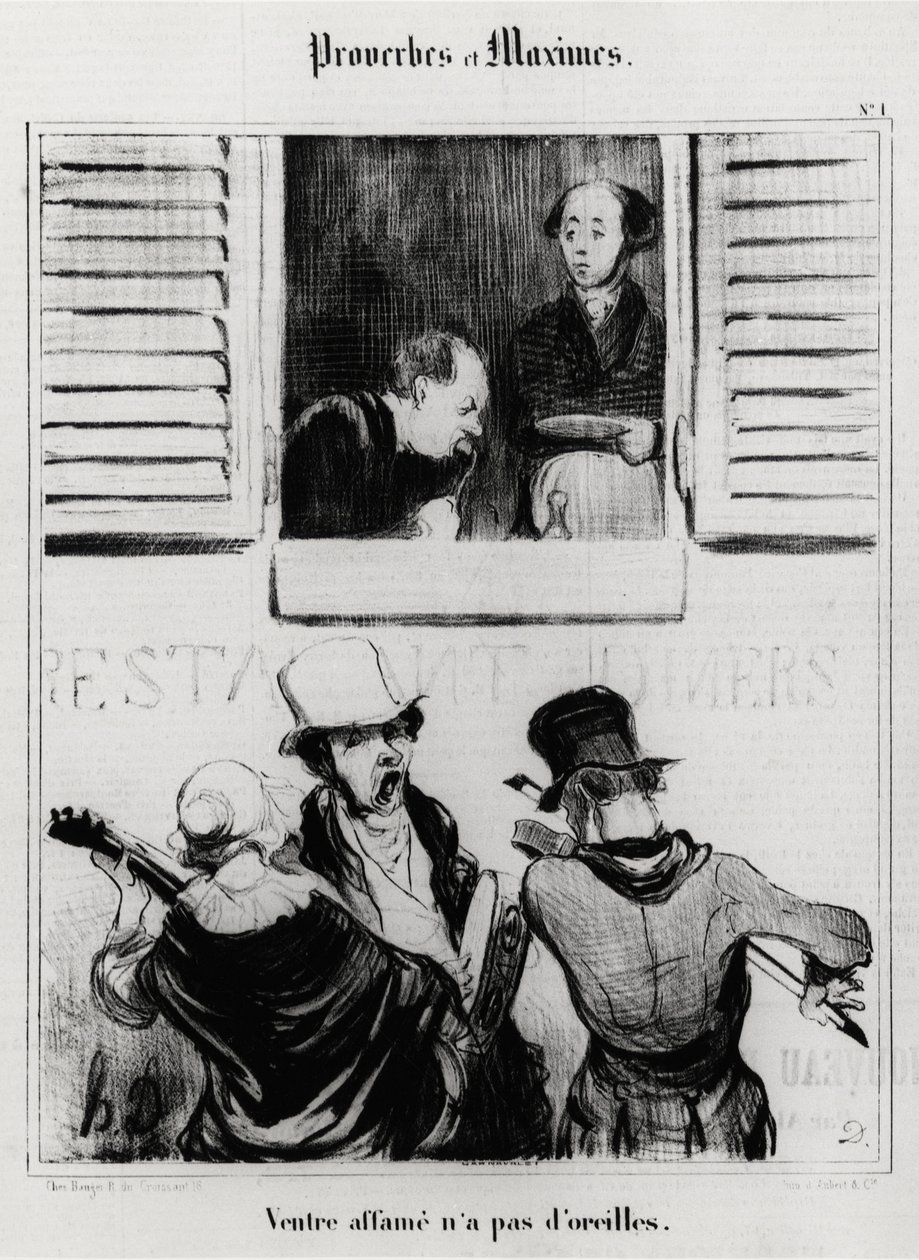 Przysłowia i maksymy: głodny brzuch nie ma uszu. Ilustracja Honore Daumiera (1808-1879). Karykatura XIX w., Musee Carnavalet, Paryż. autorstwa Honoré Daumier