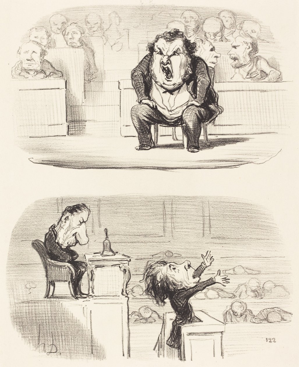 Kiedy nudny mówca wchodzi na trybunę autorstwa Honoré Daumier