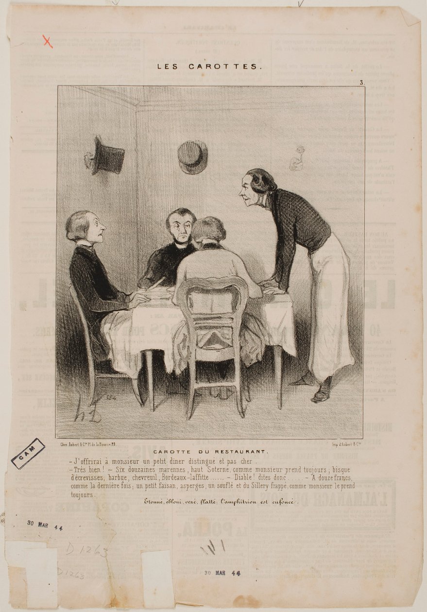 Mistyfikacja w restauracji autorstwa Honoré Daumier