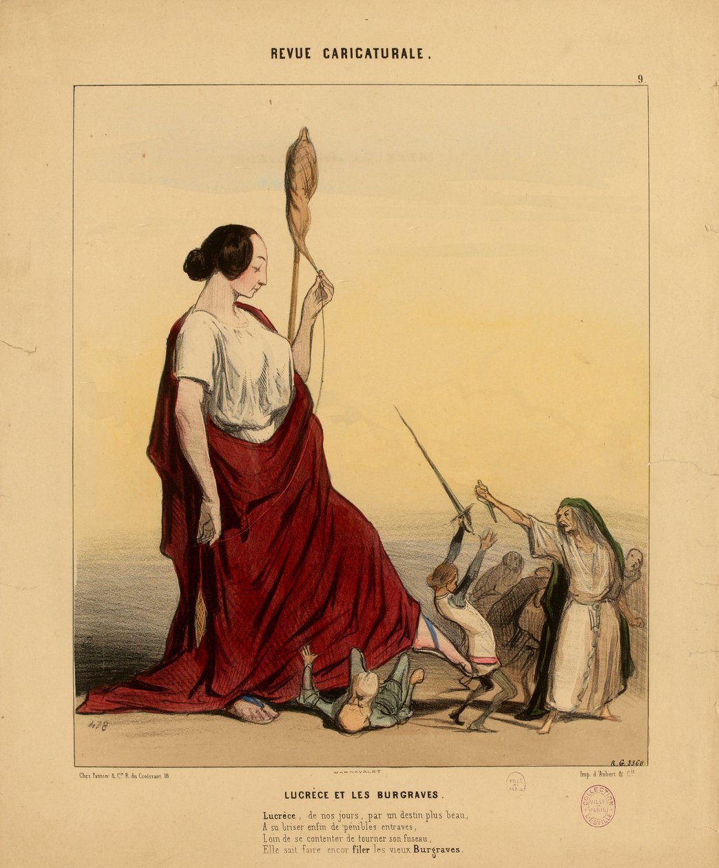 Revue Caricaturale Nr. 9: Lucrezia und die Burgraves. Lucrezia, in unserer Zeit, durch ein schöneres Schicksal... autorstwa Honoré Daumier
