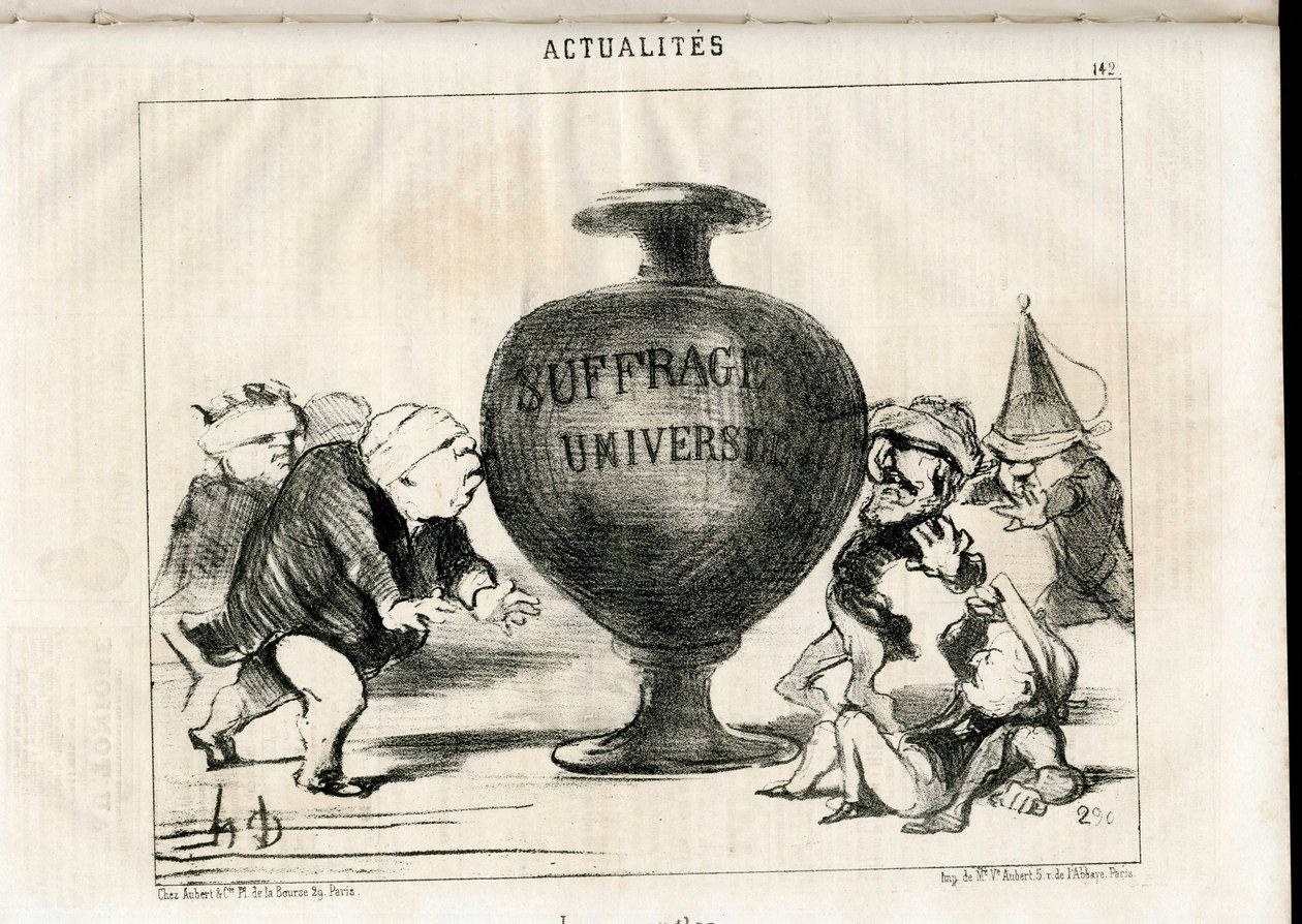 Satyryczne w N & B: Wiadomości - Prezydent Republiki, Powszechne Suffrage - Third Adolphe, Montalembert Charles de (1810-1870), Louis Matthew Mole (1781-1855), Dupin Andre-Marie, dit Dupin aine (1783-1865) - Ilustracja Honore Daumier (1808-1879) autorstwa Honoré Daumier