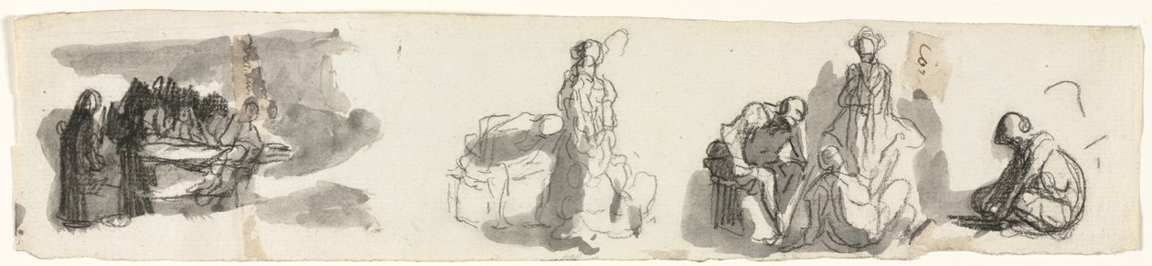 Arkusz opracowań z grupą czterech figur po prawej (recto) autorstwa Honoré Daumier