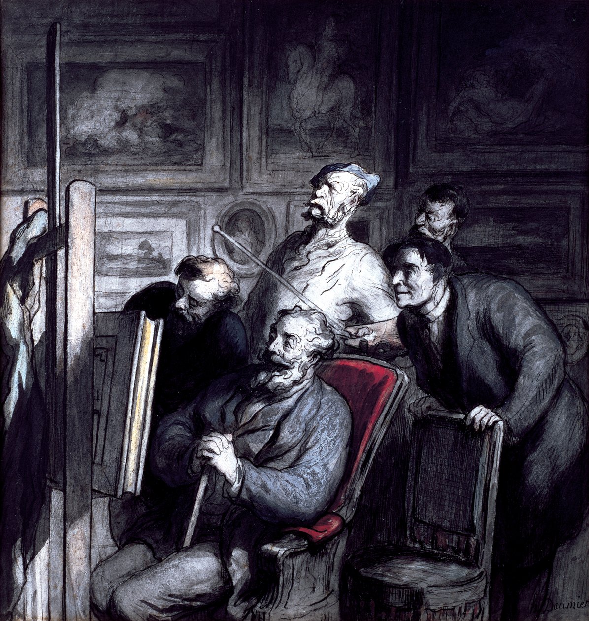Amatorzy, po 1862 (kredka, tusz i gwasz na papierze) autorstwa Honoré Daumier