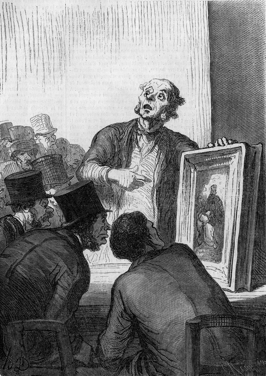 Dom aukcyjny: ekspert sztuki. Karykatura Honore Daumiera (1808-1879). Grawerowanie w „”Le Monde Illustré””n°308 z 7 marca autorstwa Honoré Daumier