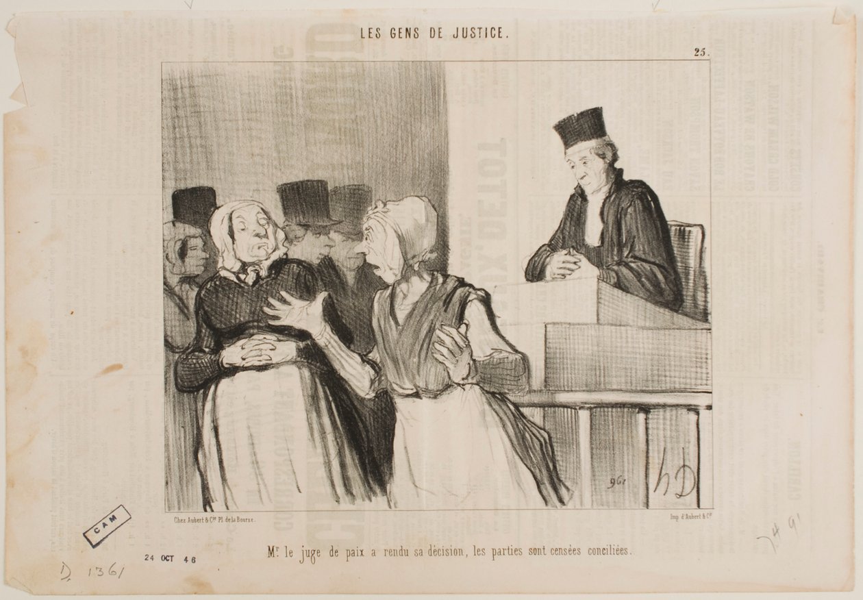 Sędzia sądu pojednawczego wydał wyrok... wszystkie strony mają się pojednać. autorstwa Honoré Daumier