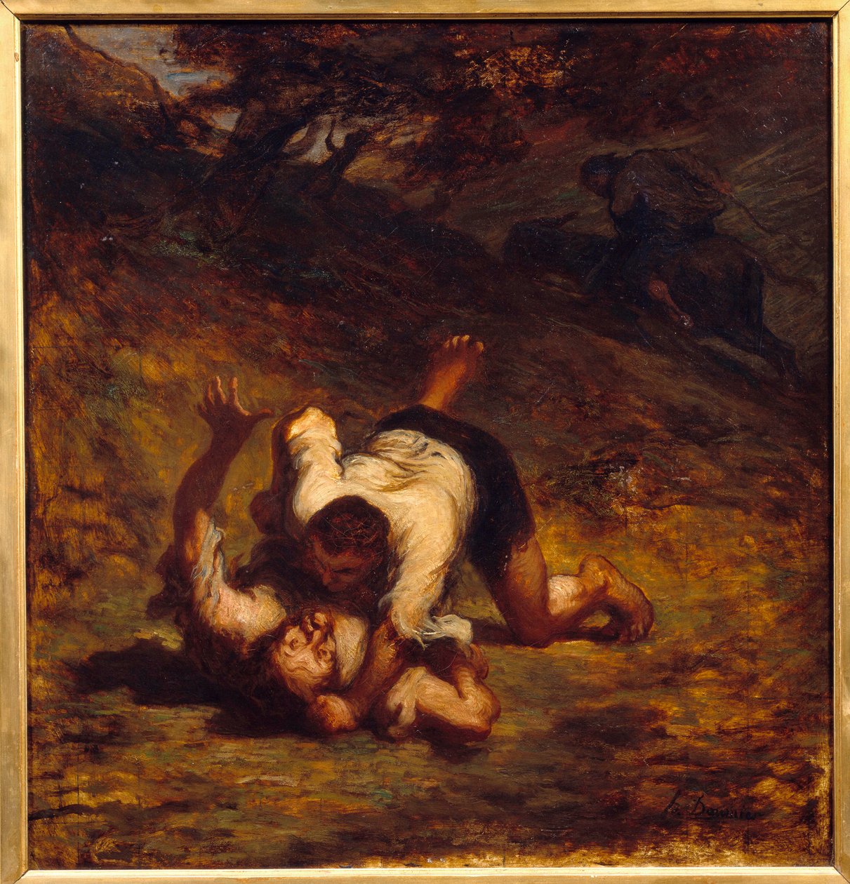 Złodzieje i osioł. Ilustracja bajki autorstwa Jean de La Fontaine. Obraz Honore Daumiera (1808 - 1879) autorstwa Honoré Daumier