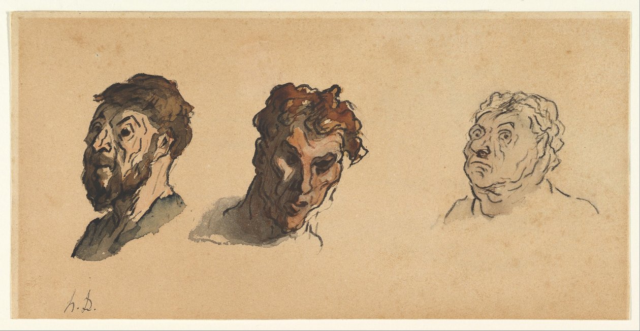 Drei männliche Köpfe autorstwa Honoré Daumier