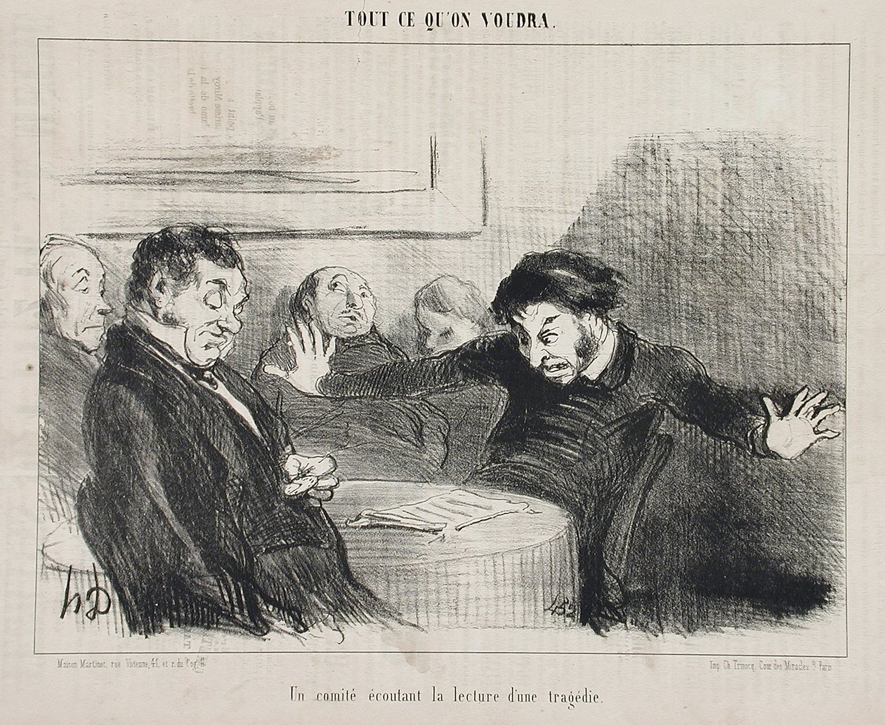 Komitet słuchający czytania tragedii autorstwa Honoré Daumier