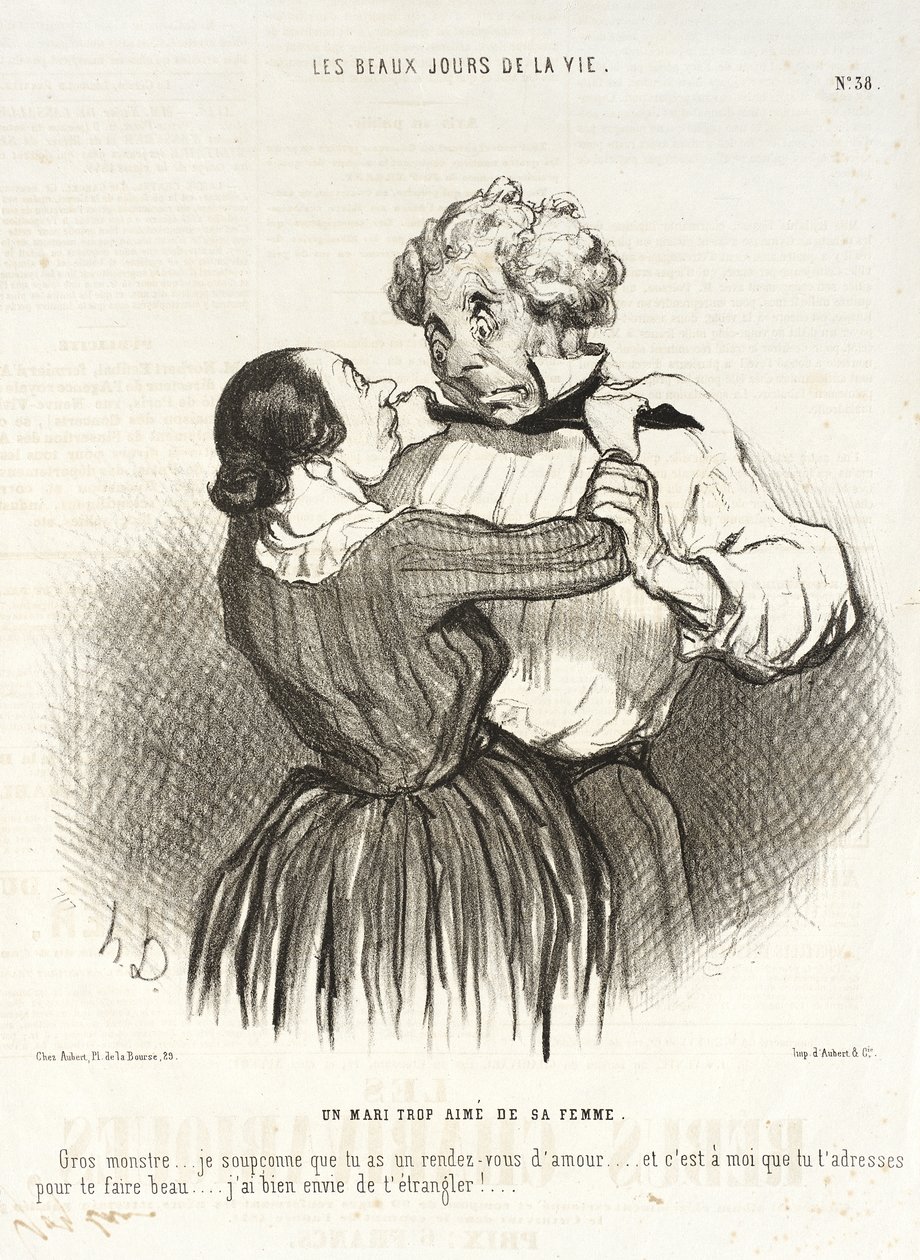 Mąż zbyt kochany przez swoją żonę. autorstwa Honoré Daumier