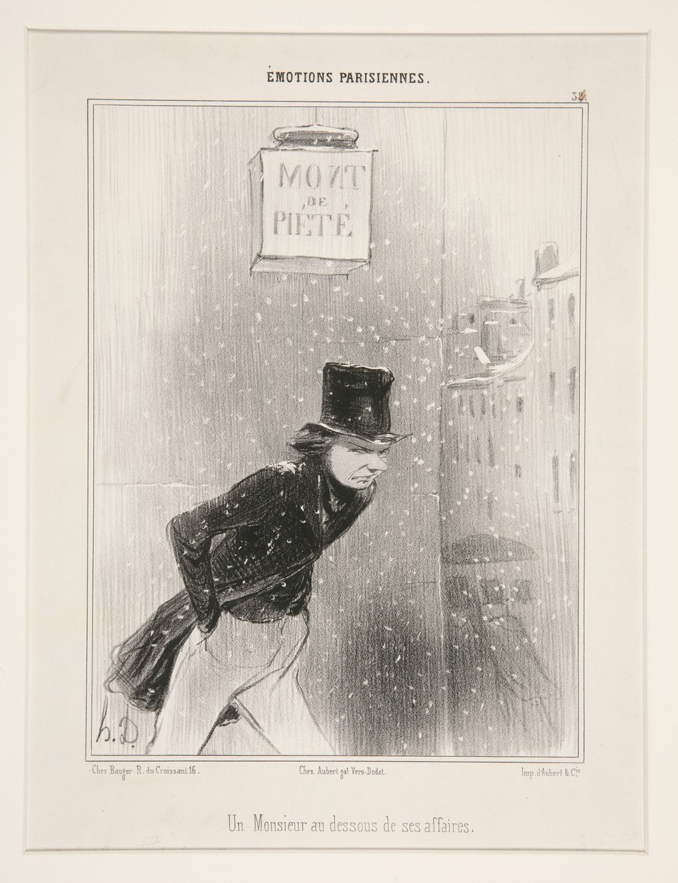„Mężczyzna pogrążony w swoich sprawach” (A Man at the Bottom of his Affairs), rys. 34 z serii „Émotions Parisiennes” (Paryskie emocje) z albumu „Émotions Parisiennes” autorstwa Honoré Daumier