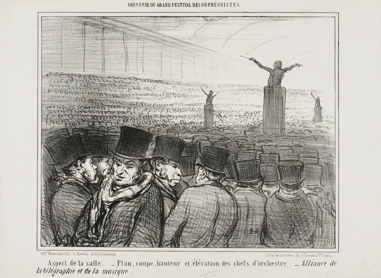 Widok na wielką salę, tablica 1 z Souvenir Du Grand Festival Des Orphéonistes autorstwa Honoré Daumier