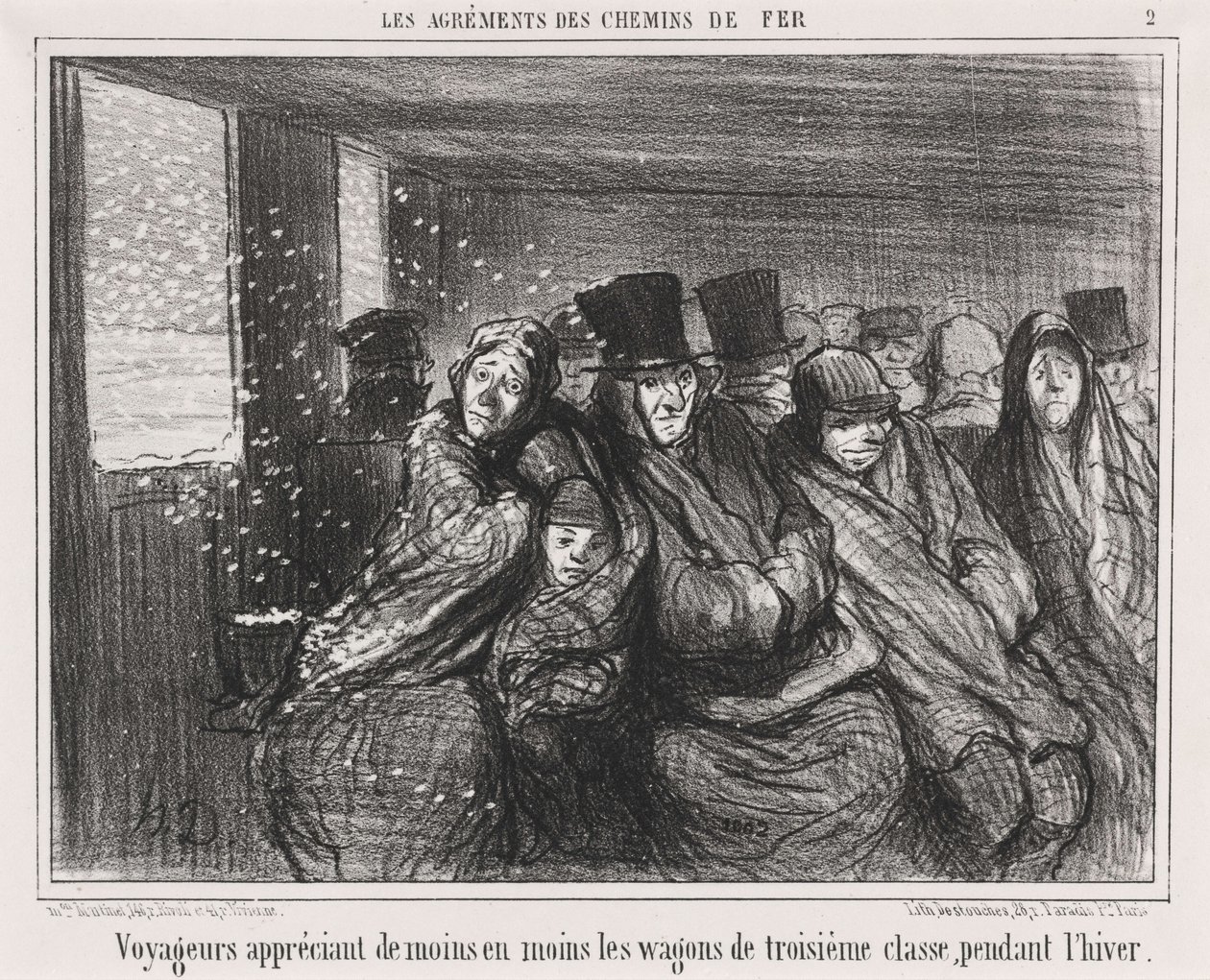 Podróżni coraz mniej doceniający wagony trzeciej klasy... autorstwa Honoré Daumier