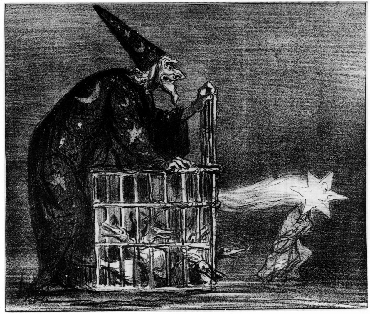 Czarownica przedstawiająca kometę, karykatura autorstwa Honore Daumier (1808-1879). autorstwa Honoré Daumier