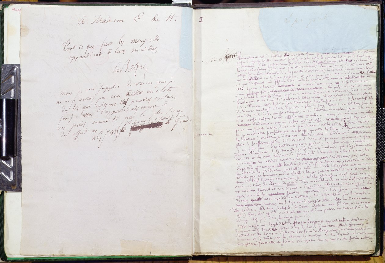 Pierwsza strona i dedykacja Madame Hanska z „Le Pere Goriot” (pióro i atrament na papierze) autorstwa Honore de Balzac