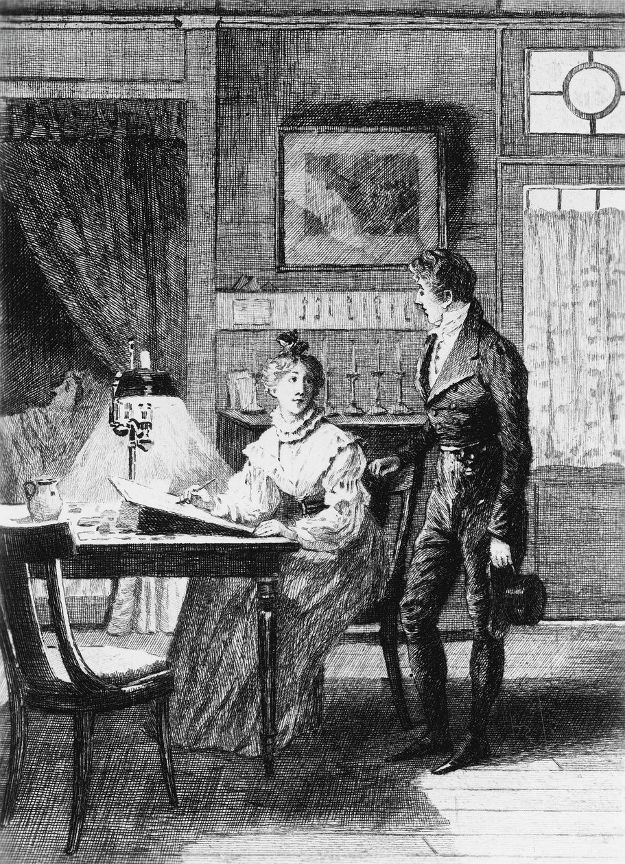 Ilustracja Adriena Moreau (1843-1906) do Skin of Sorrow, powieść Honore de Balzac (1799-1850) z wielotomowego zbioru Human Comedy, wydanego w 1900 roku, Paryż autorstwa Honore de Balzac