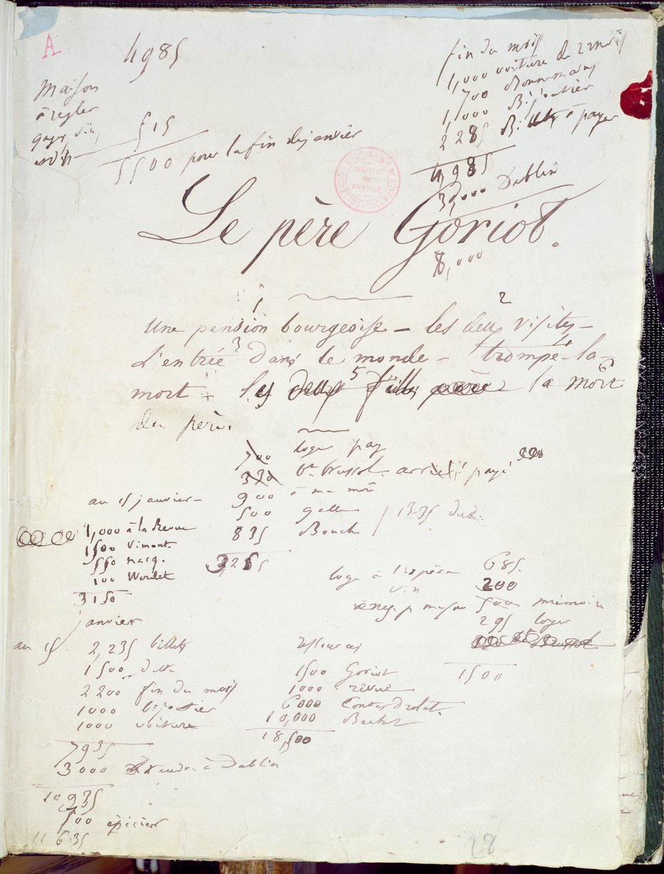 Strona rękopisu „Le Pere Goriot” 88; „Komedia ludzka”; autorstwa Honore de Balzac