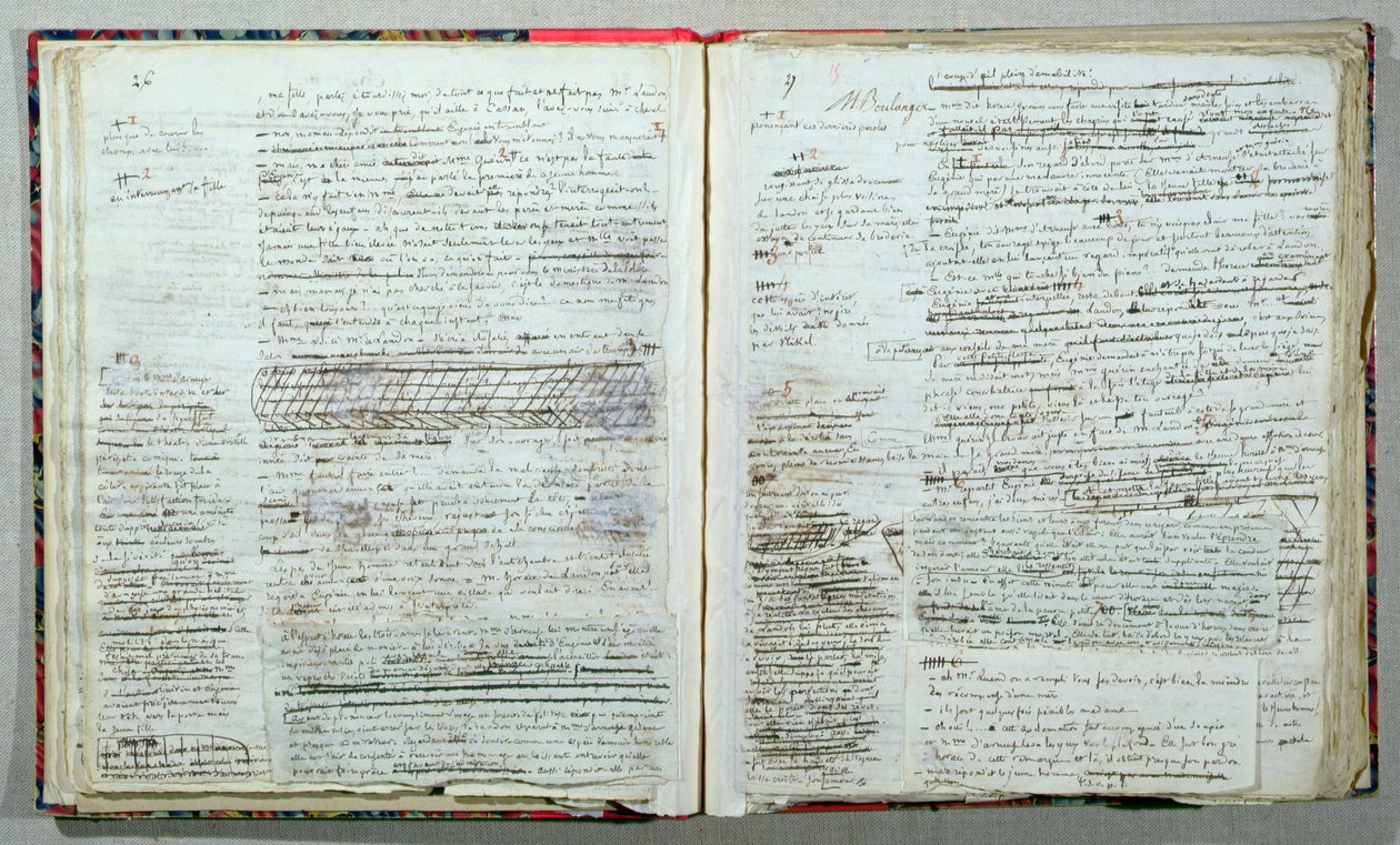 Strony 26 i 27 rękopisu „Wann-Chlore”, opublikowanego anonimowo w 1825 r. (pióro i atrament na papierze) autorstwa Honore de Balzac
