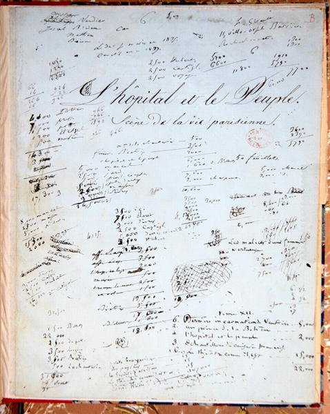 Strona tytułowa „Szpitala i ludu” (pióro i atrament na papierze) autorstwa Honore de Balzac
