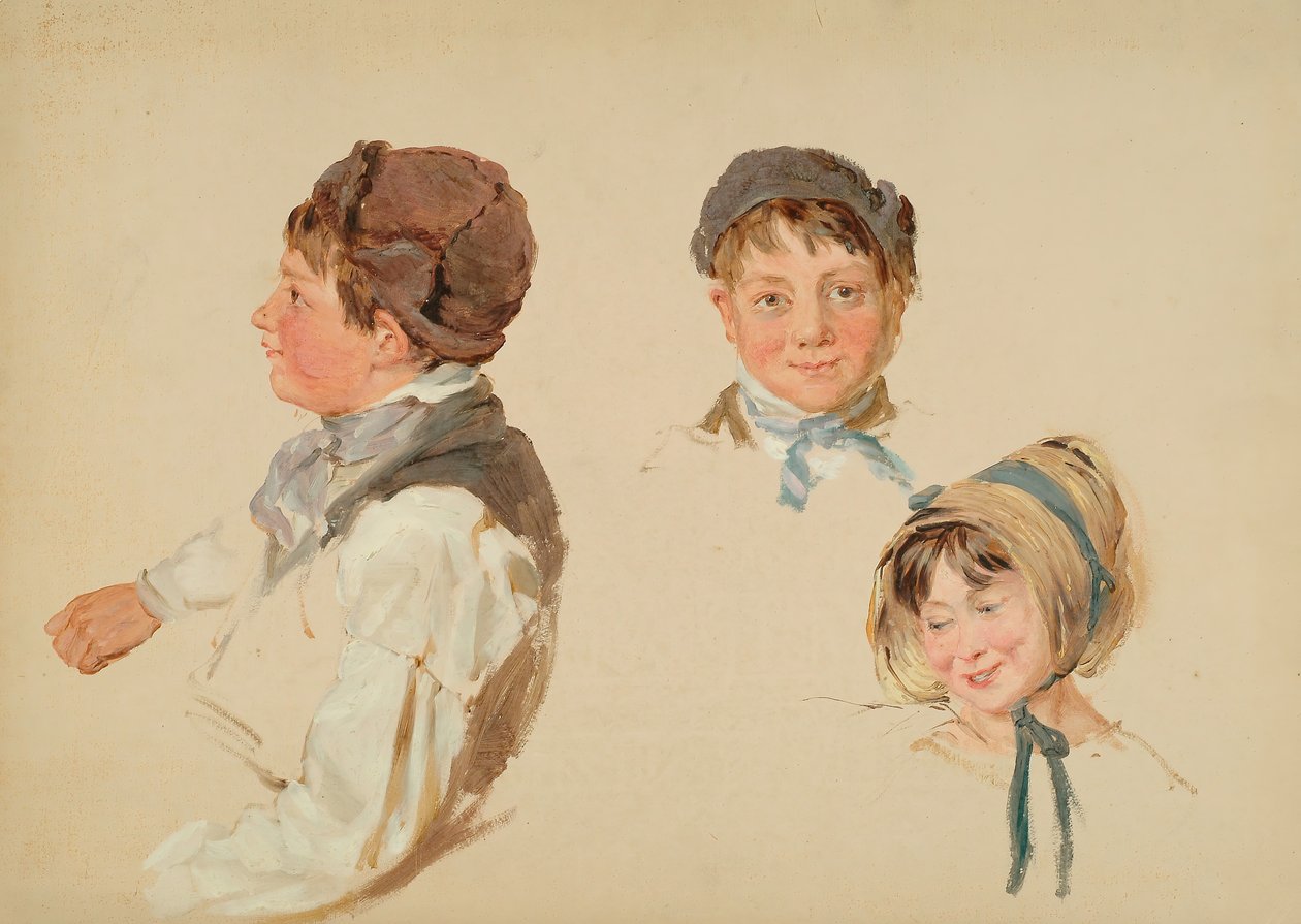 Głowy dzieci, chłopiec i dziewczynka, trzy studia, 1850. autorstwa Hopkins Horsley Hobday Horsley